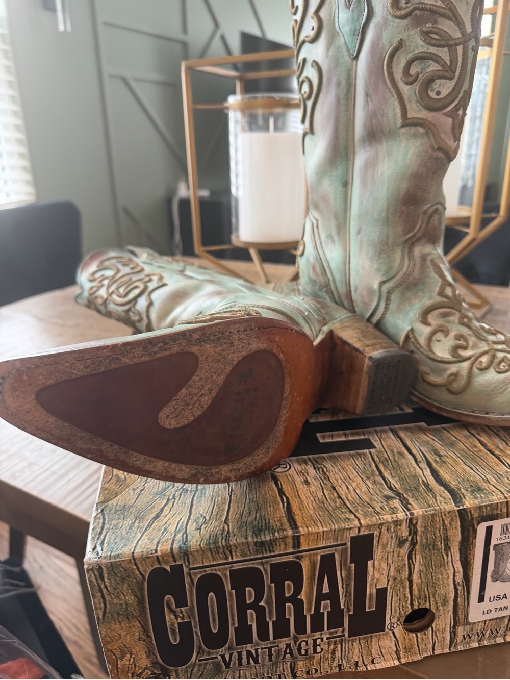 Corral Women's Teal & Brown Embroidered Western Heeled Boots - Picture 2 of 3